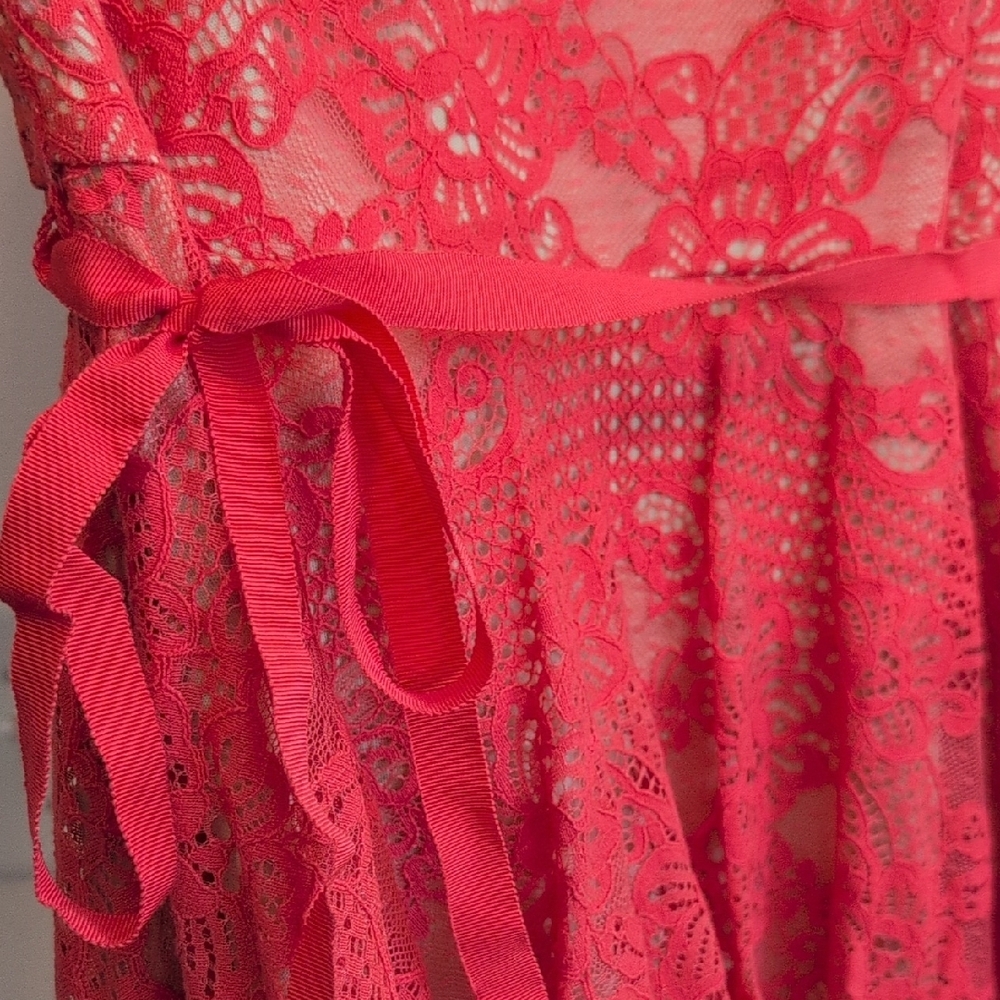 Danny and Nicole Coral & Nude Lace Dress - Picture 6 of 9